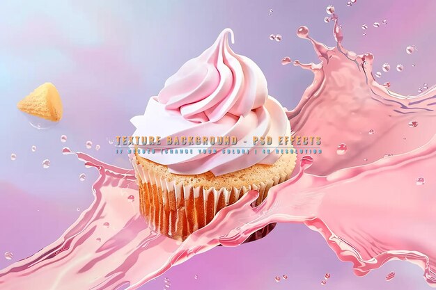 PSD vectorized cupcake topped with maraschino cherry sticker overlay on transparent background