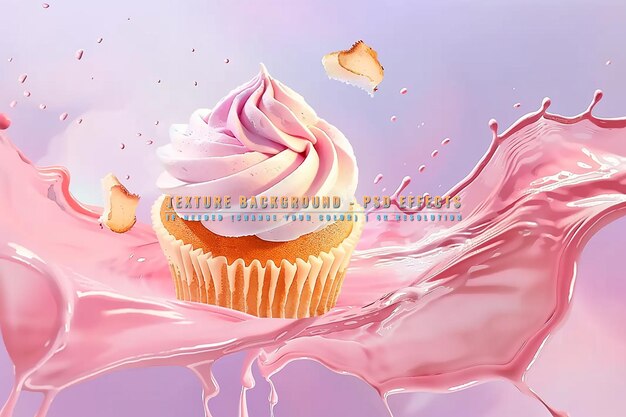 PSD vectorized cupcake topped with maraschino cherry sticker overlay on transparent background