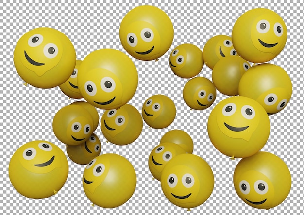 Veel vliegende ballon met emoticon op witte achtergrond social media promotie ontwerp activa en communicatie