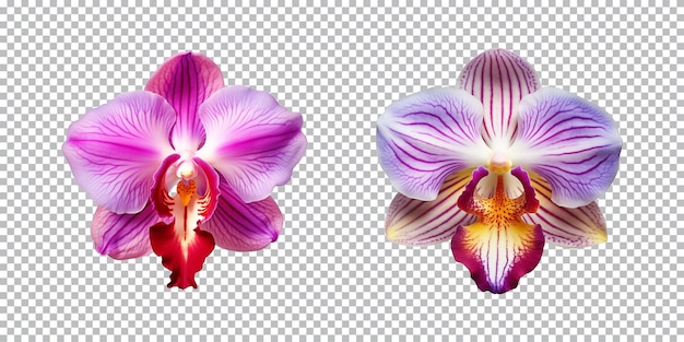 PSD veelkleurige orchidee bloemen op een doorzichtige achtergrond png top view