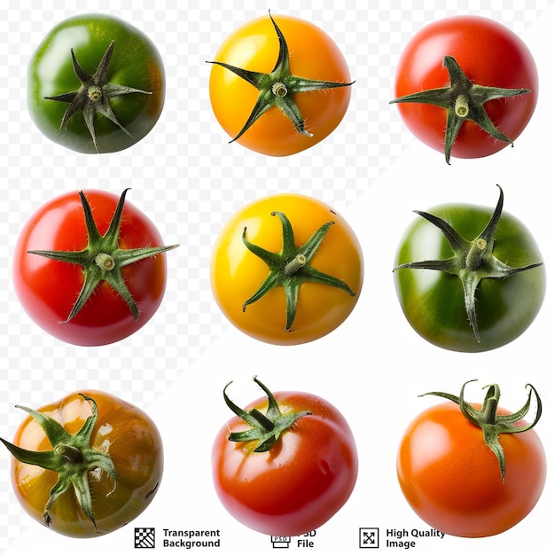 PSD veelkleurige verschillende tomaten voor smakelijke salade