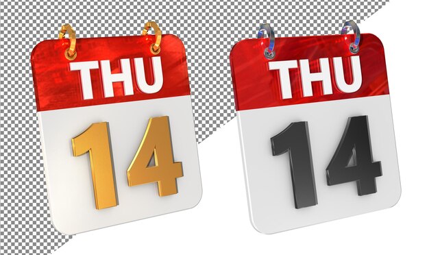 Veertiende veertiende donderdag datum 3D Icon Isolated Gold amp Glossy 3D Rendering