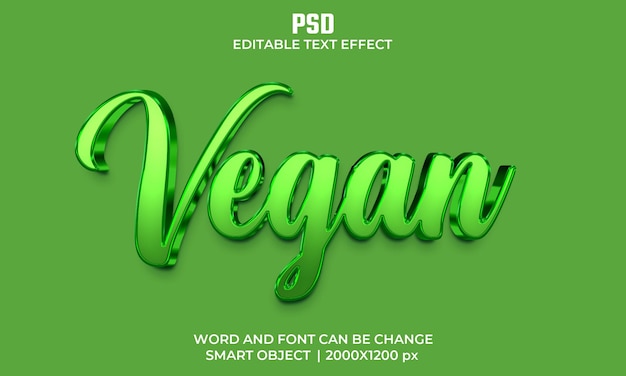 PSD vegan 3d редактируемый текстовый эффект premium psd с фоном