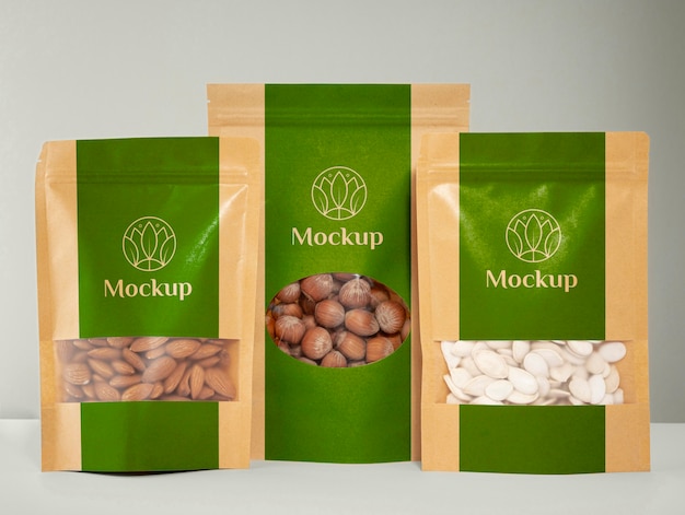 PSD vegan food in mock-up packaging arrangement