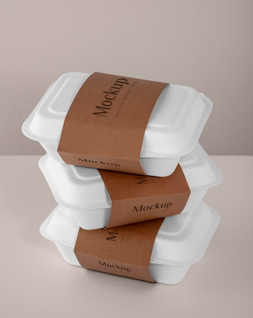 Vegan food in mock-up packaging assortment