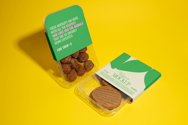 Vegan food in plastic packaging
