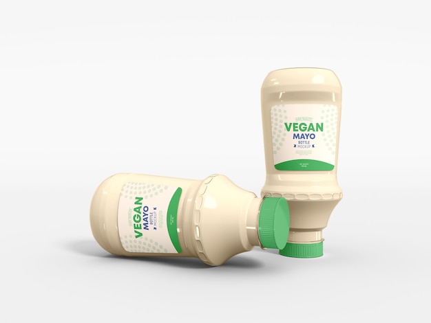 Vegan Mayo Glass Bottle Packaging Mockup