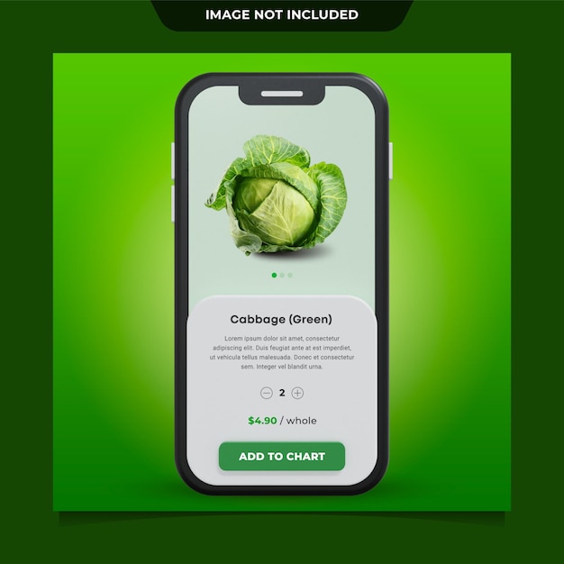 Vegetable in 3d rendering of apps ui