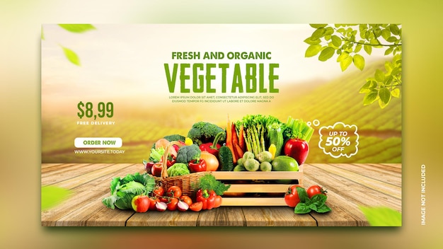 PSD Продвижение по службе доставки овощей и продуктов веб-баннер обложка facebook instagram шаблон