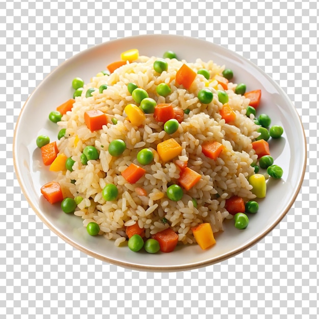 PSD vegetable fried rice on plate on transparent background