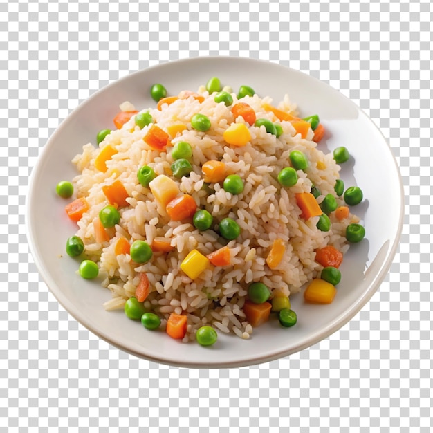 PSD vegetable fried rice on plate on transparent background