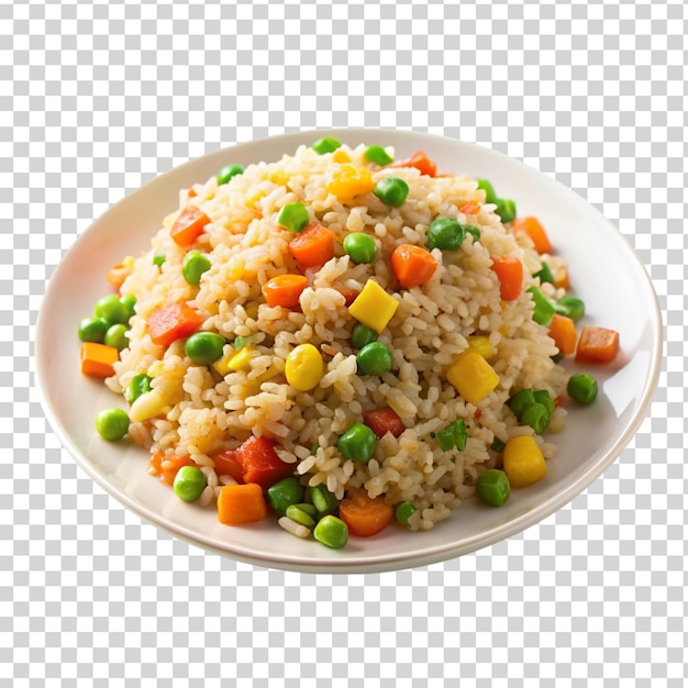 PSD vegetable fried rice on plate on transparent background