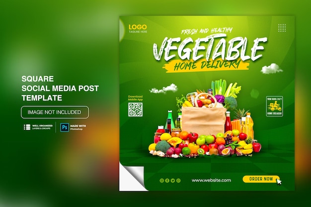 Vegetable and fruit grocery delivery social media Instagram post template