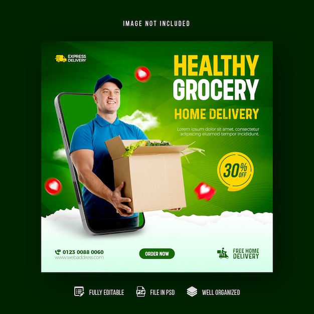 Vegetable and fruit grocery delivery social media instagram social media post template