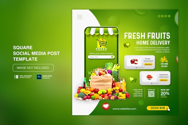 PSD vegetable & fruit social media instagram social media post template