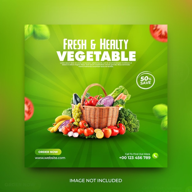 Vegetable and grocery delivery promotion instagram social media post template premium psd