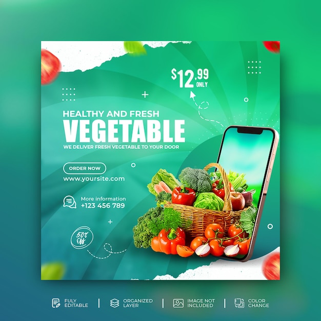 Promozione della consegna di verdure e generi alimentari modello di post sui social media di instagram premium psd