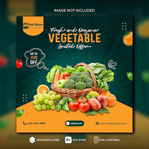 Vegetable and grocery social media promotion post template design