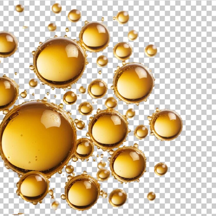 PSD vegetable oil engine lubricant or honey various forms drops with light reflections