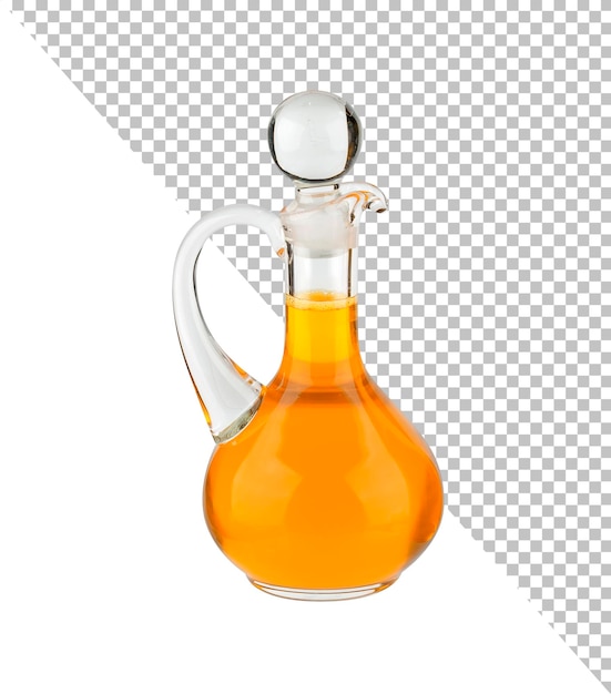 Vegetable oil in glass bottle isolated with clipping path