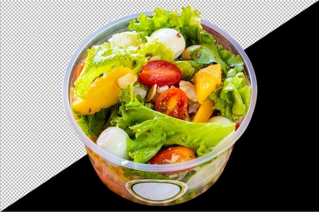 Vegetable salad with fruit in disposable packaging