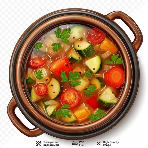 PSD vegetable soup top view isolated on white