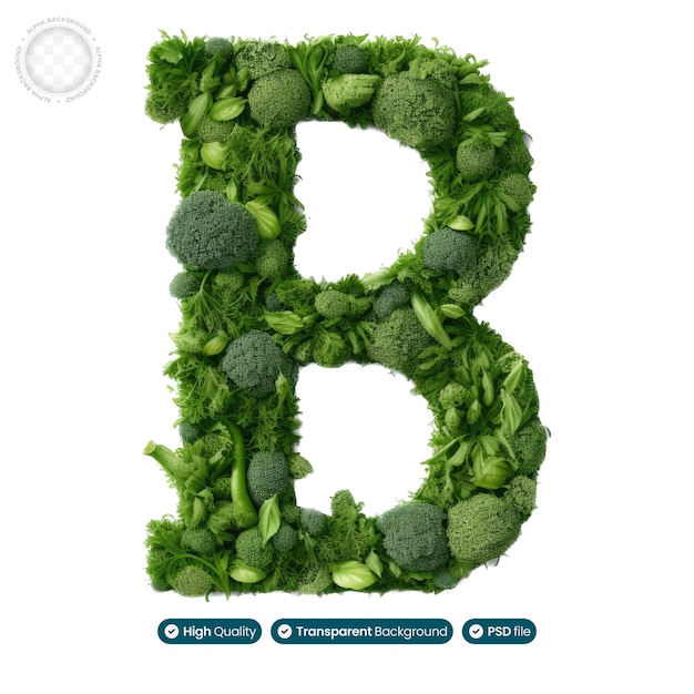 PSD tipografia vegetale la lettera 39b39 realizzata con fiori di broccoli freschi e nutrienti
