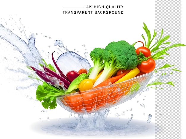 PSD vegetable and water splash full transparent background