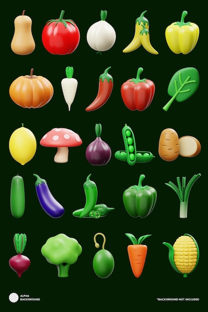 PSD vegetables 3d icon set