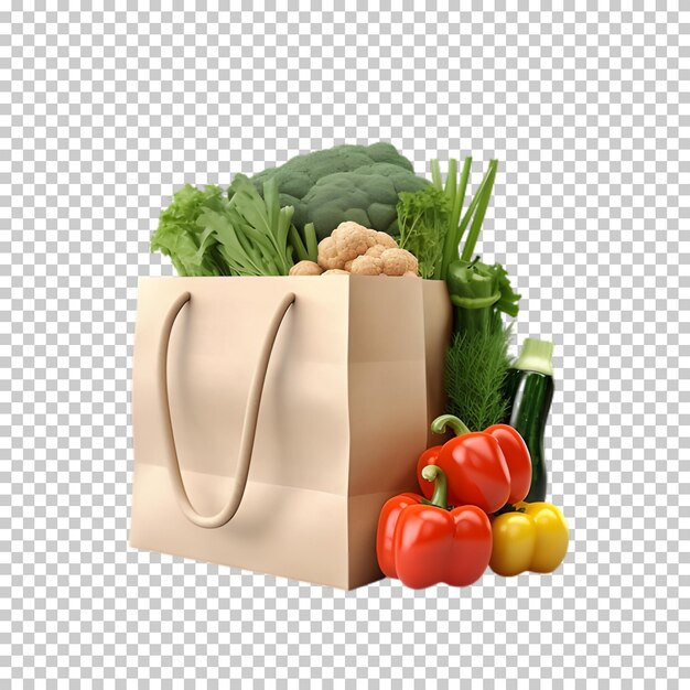 PSD vegetables in bag isolated on transparent background