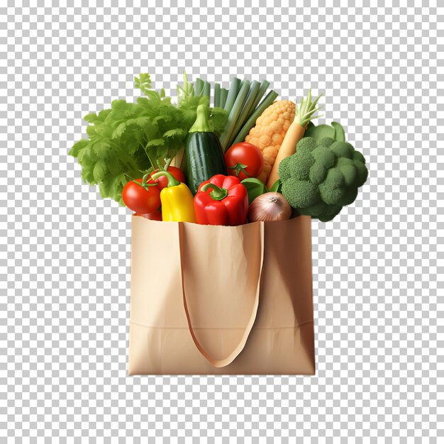 PSD vegetables in bag isolated on transparent background