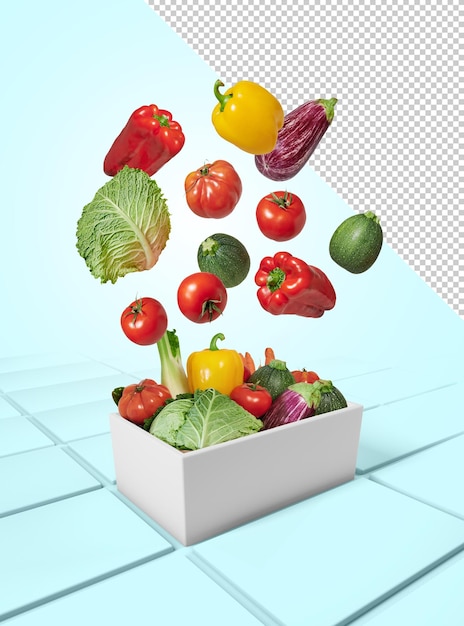 Vegetables falling mockup into a box