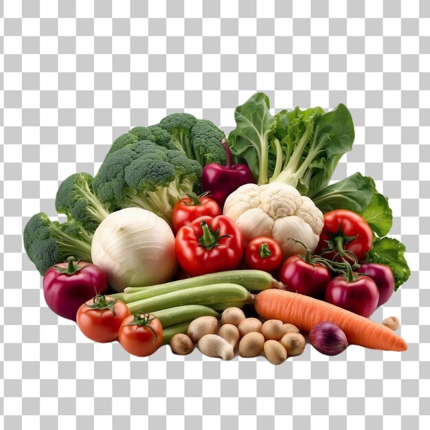 Vegetables in glass bowl isolated on transparent background