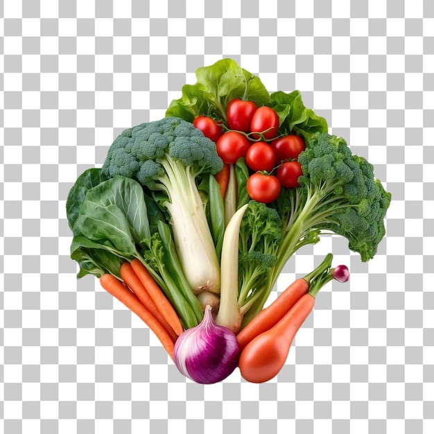 Vegetables in glass bowl isolated on transparent background