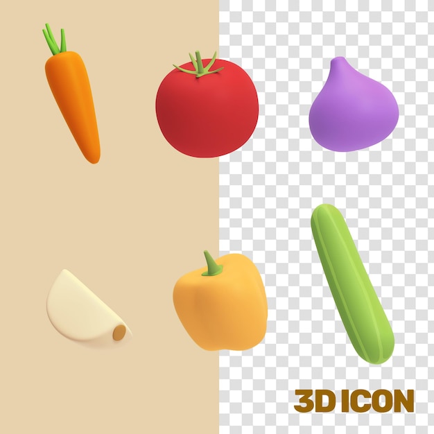 PSD vegetables groceries 3d icons - 02