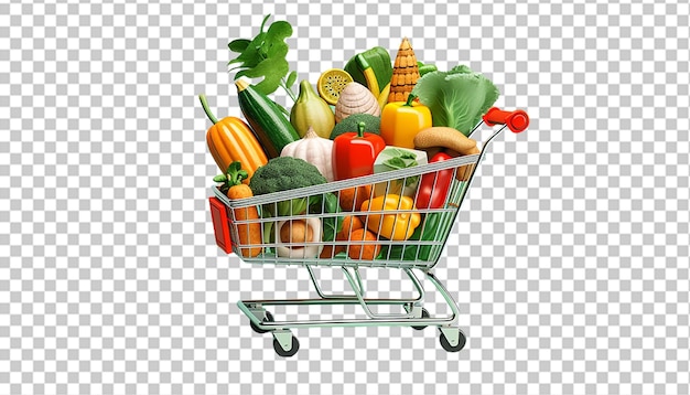 Vegetables shopping realistic concept with shopping cart and goods