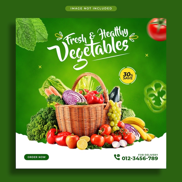 PSD vegetables social media promotion banner and instagram post design template