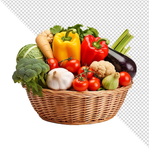 Vegetables in wooden bowl isolated on transparent background png