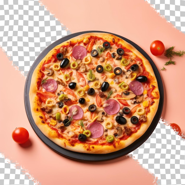 透明な背景のトッピング付きのベジタリアンピザ