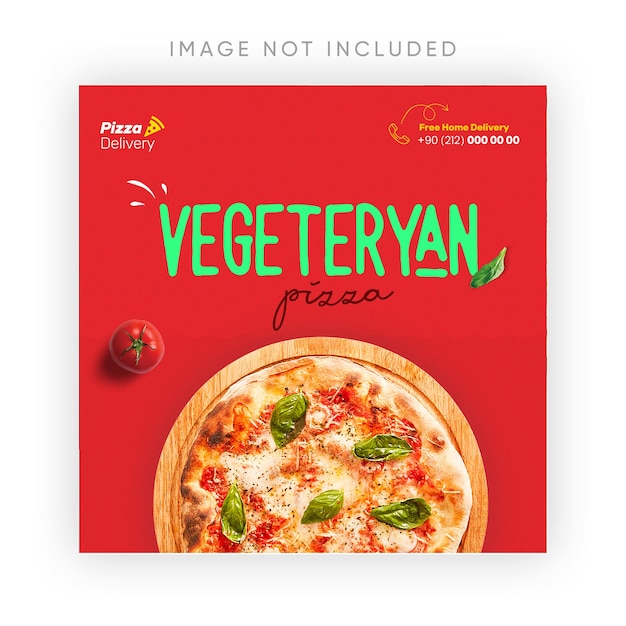 PSD template di post sui social media di un ristorante di pizza vegetariana