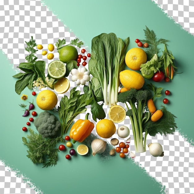 Veggies and herbs plant based cuisine transparent background