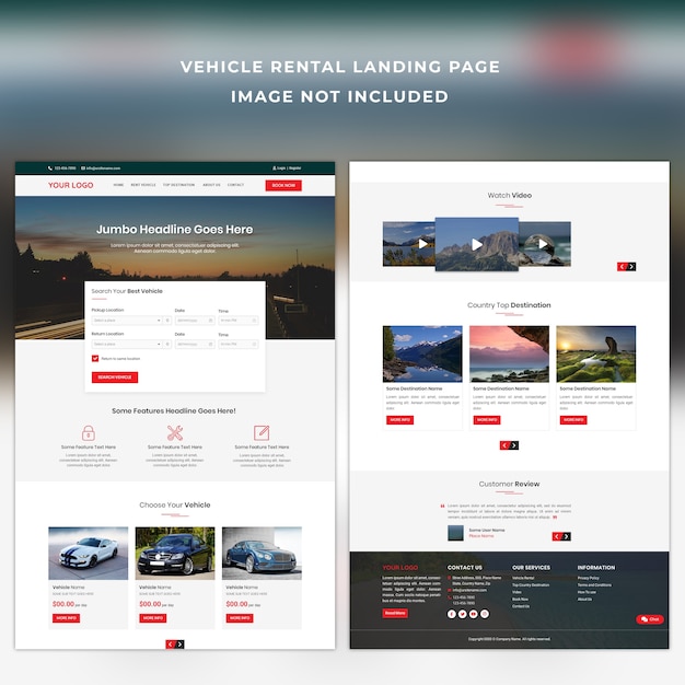 PSD vehicle rental landing page template