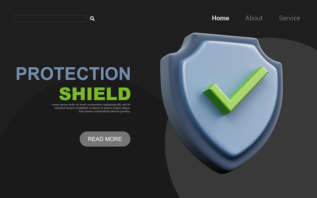 veiligheidsschild vinkje teken op donkere achtergrond 3d render concept voor privacybescherming