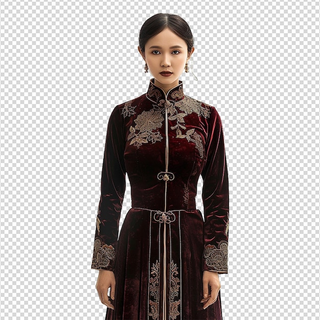 PSD velvet ao dai isolated on transparent background png