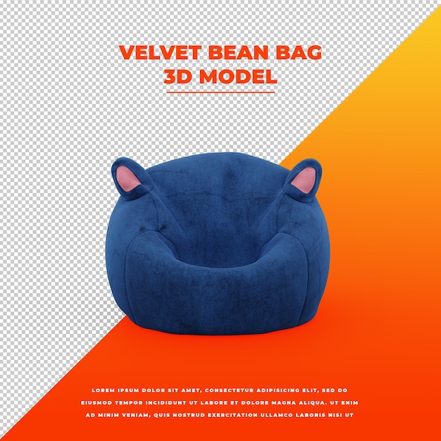 PSD velvet bean bag 3d isolated model