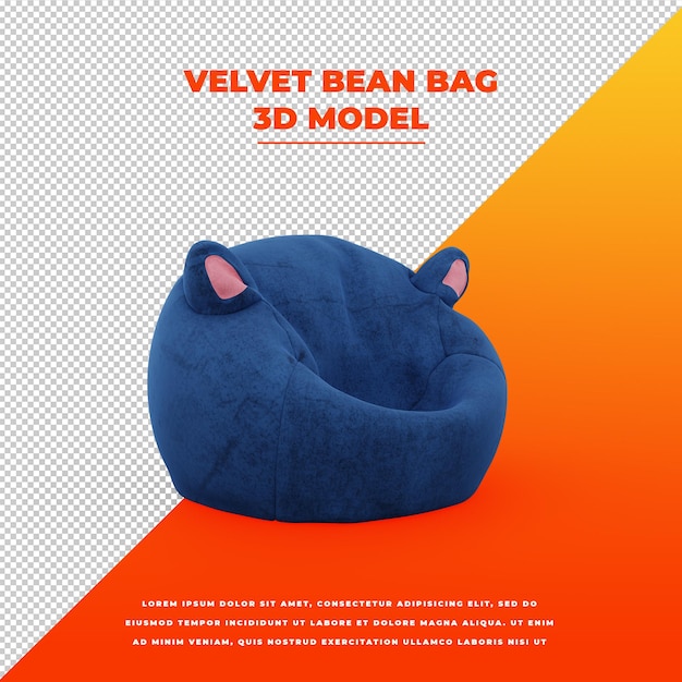 PSD velvet bean bag 3d isolated model