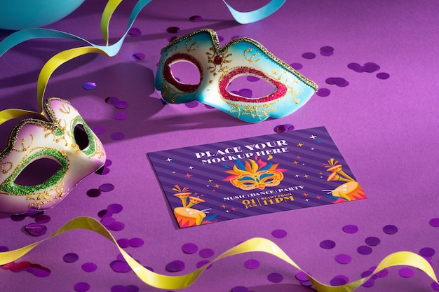 PSD venetian carnival invitation mockup