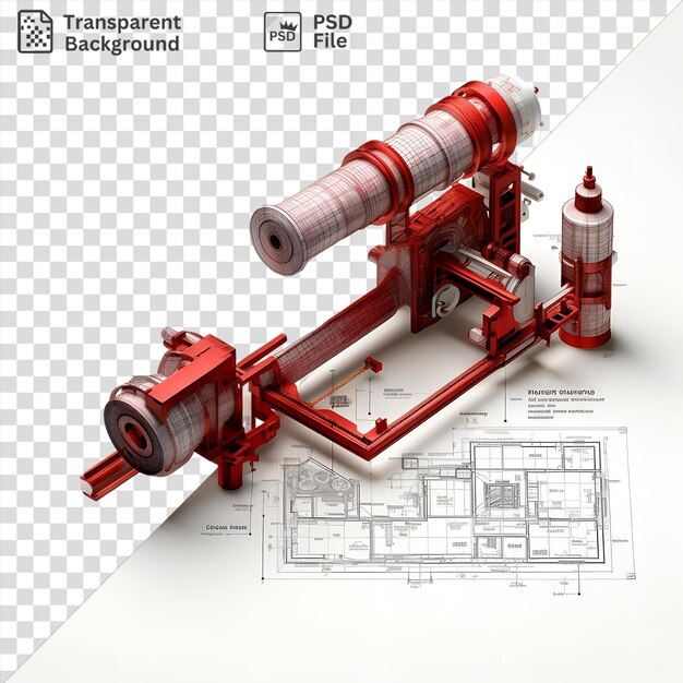 PSD verbazingwekkende realistische fotografische uitvinders blauwdruk van een rode brandkraan