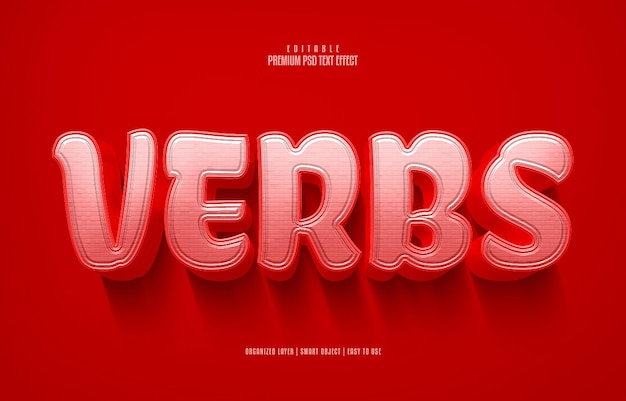 Verbs 3d editable premium psd text effect