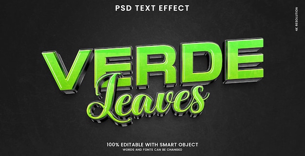 PSD verde 3d text effect template